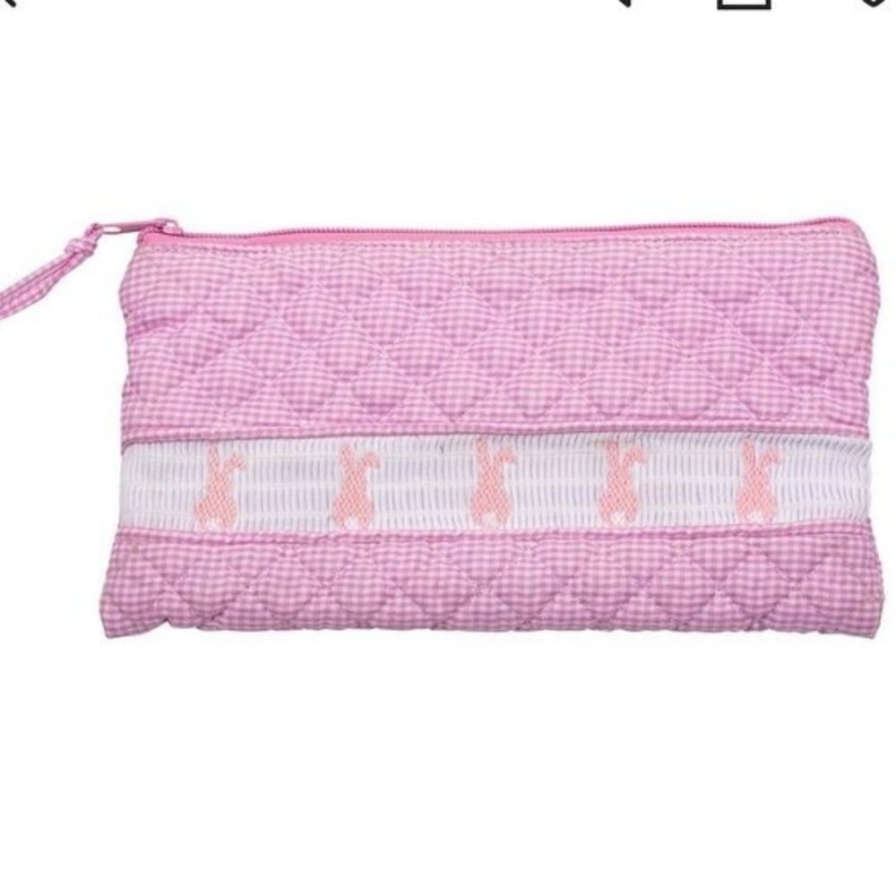 MSC Smocked Pink Bunny Rabbit Accessories Pouch Easter quilted gingham bag baby
